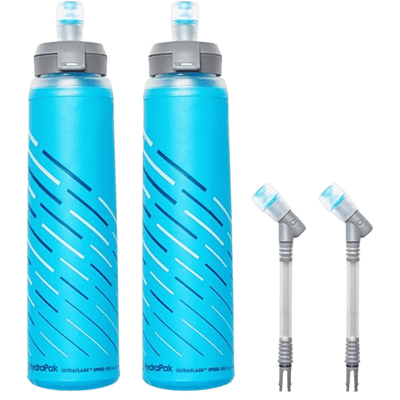 HydraPak UltraFlask Speed 500ml 2-Pack - Collapsible Soft Flask Water Bottle for Hydration Vests and Running Packs with Easy Open Cap (500 ml/17 oz), Malibu Blue