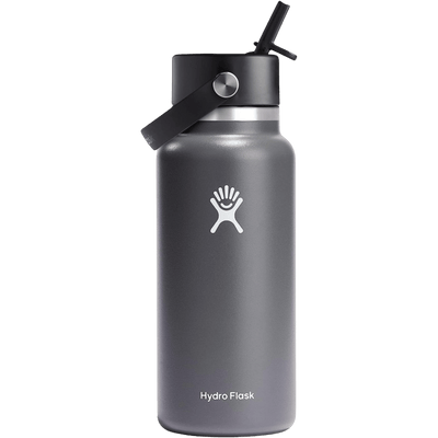 Hydro Flask 32 oz Wide Mouth with Flex Straw Cap Stainless Steel Reusable Water Bottle Stone - Vacuum Insulated, Dishwasher Safe, BPA-Free, Non-Toxic