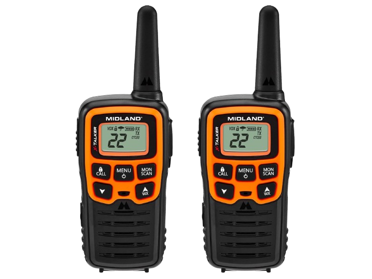 Midland- T51VP3 X-TALKER Spotting and Recovery Walkie-Talkie Long Range - FRS Two Way Radio for kids Caravanning with NOAA Weather Scan + Alert, 38 Privacy Codes - Black/Orange - 2 Pack