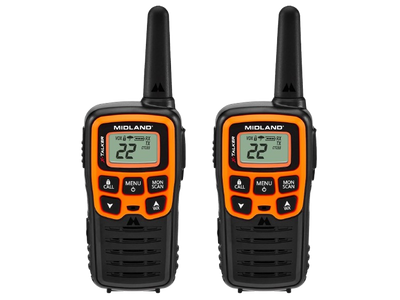 Midland- T51VP3 X-TALKER Spotting and Recovery Walkie-Talkie Long Range - FRS Two Way Radio for kids Caravanning with NOAA Weather Scan + Alert, 38 Privacy Codes - Black/Orange - 2 Pack