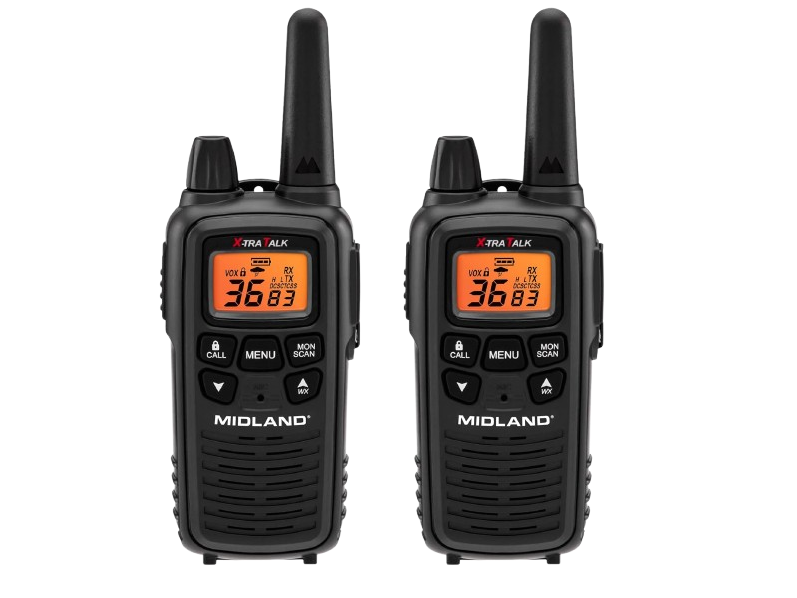 Midland - LXT600VP3 - Handheld Portable FRS Business Overlanding Gear Two Way Radio - Long Range Rechargeable Walkie Talkies for Adults - 121 Privacy Codes, Weather Radio - Black (2 Pack)