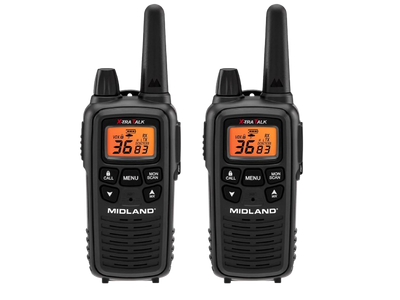 Midland - LXT600VP3 - Handheld Portable FRS Business Overlanding Gear Two Way Radio - Long Range Rechargeable Walkie Talkies for Adults - 121 Privacy Codes, Weather Radio - Black (2 Pack)