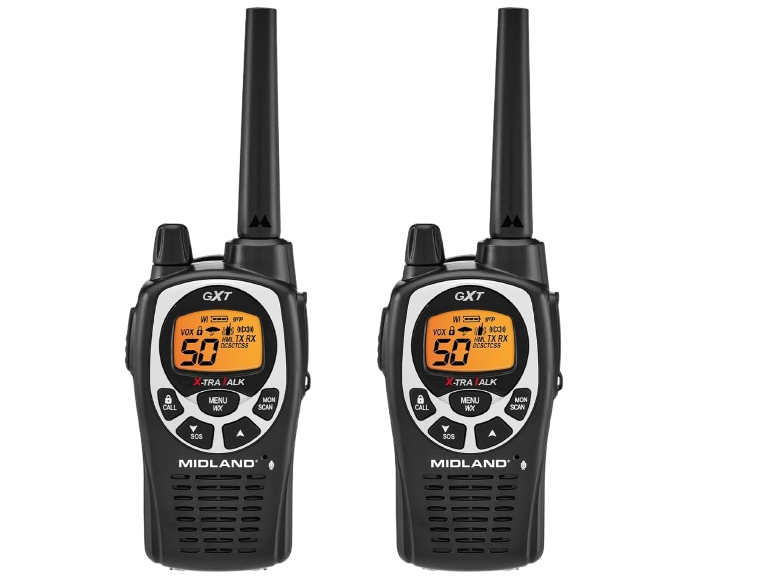 Midland GXT1000VP4 - 50 Channel GMRS Two-Way Radio - Long Range Walkie Talkie with 142 Privacy Codes, SOS Siren, and NOAA Weather Alerts and Weather Scan (Black/Silver, Pair Pack)