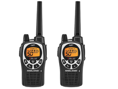 Midland GXT1000VP4 - 50 Channel GMRS Two-Way Radio - Long Range Walkie Talkie with 142 Privacy Codes, SOS Siren, and NOAA Weather Alerts and Weather Scan (Black/Silver, Pair Pack)