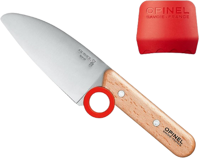 Opinel Le Petit Chef Knife Set, Chef Knife with Rounded Tip, Fingers Guard, For Children, Teaching Food Prep and Kitchen Safety, 2 Piece Set, Made in France