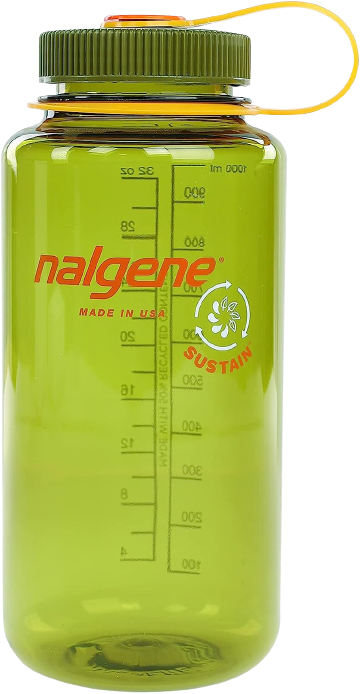 Nalgene Sustain Tritan BPA-Free Water Bottle Made with Material Derived from 50% Plastic Waste, 32 OZ, Wide Mouth, Olive