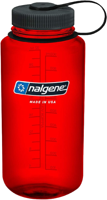 Nalgene Sustain Tritan BPA-Free Water Bottle Made with Material Derived from 50% Plastic Waste, 32 OZ, Wide Mouth, Red W/ Black Cap