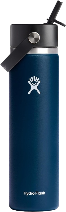 Hydro Flask Stainless Steel Wide Mouth Water Bottle with Flex Straw Lid and Double-Wall Vacuum Insulation