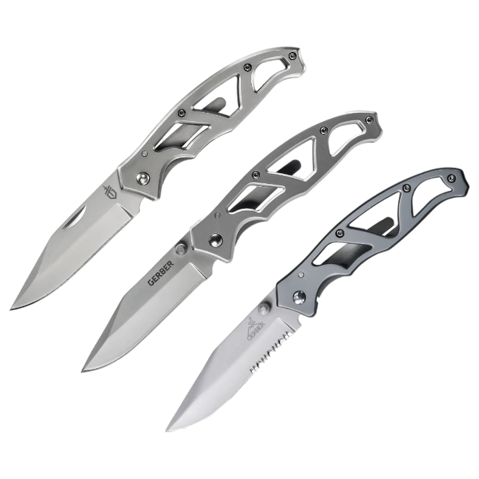 Gerber Stainless Steel Paraframe I Plain Edge, Paraframe II Serrated & Paraframe Mini Plain Edge Folding Knife Combo