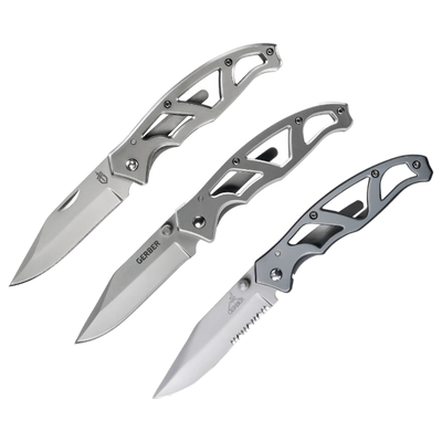 Gerber Stainless Steel Paraframe I Plain Edge, Paraframe II Serrated & Paraframe Mini Plain Edge Folding Knife Combo