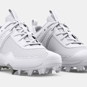 KIDS' UA GLYDE RM JR. SOFTBALL CLEAT - WHITE/METALLIC SILVER