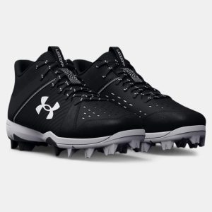 KIDS' UA LEADOFF MID RM JR. BASEBALL CLEAT - BLACK/WHITE