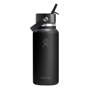 Hydro Flask Insulated Stainless Steel Water Bottle 32 Oz Tonal Black with Wide Mouth Flex Straw Lid Leakproof