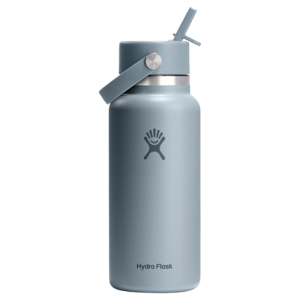 Hydro Flask Insulated Stainless Steel Water Bottle 32 Oz Shale Gray with Wide Mouth Flex Straw Lid Leakproof
