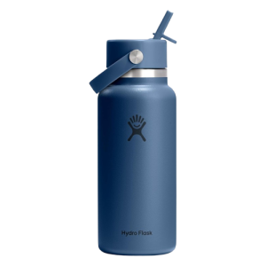 Hydro Flask Insulated Stainless Steel Water Bottle 32 Oz Harbor Blue with Wide Mouth Flex Straw Lid Leakproof