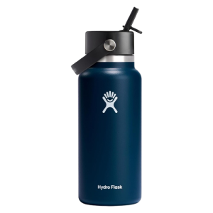 Hydro Flask 32 oz Water Bottle with Wide Straw Lid - Insulated Stainless Steel Indigo Blue