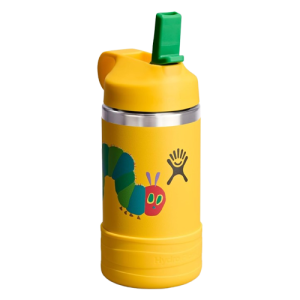 Hydro Flask Kids 12 oz Water Bottle with Straw Cap - Insulated Stainless Steel Caterpillar Yellow
