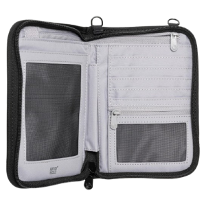 Pacsafe RFIDsafe V150 Anti-Theft Passport Wallet - RFID Blocking Travel Organizer with Detachable Security Strap - Black
